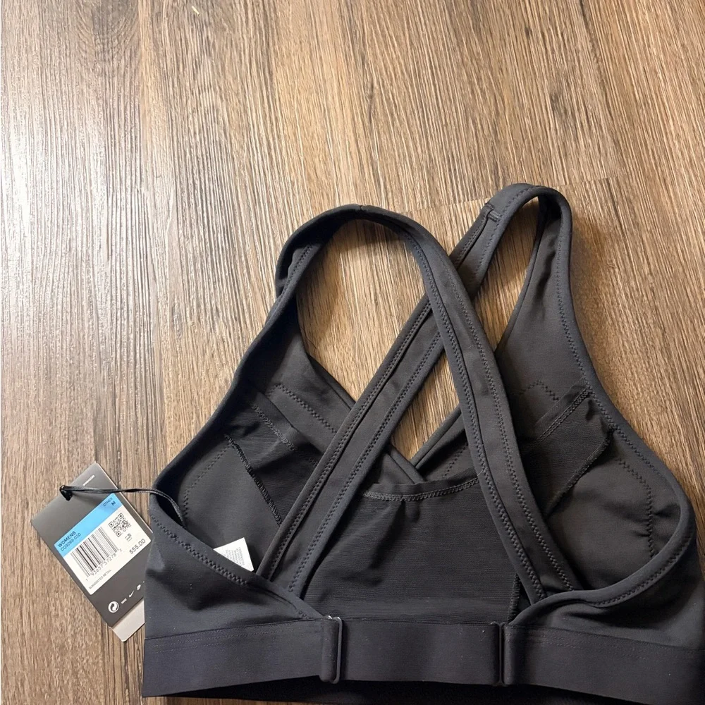 Nike Black Cross-Front Medium Support Sports Bra with White Swoosh - Picture 4 of 4